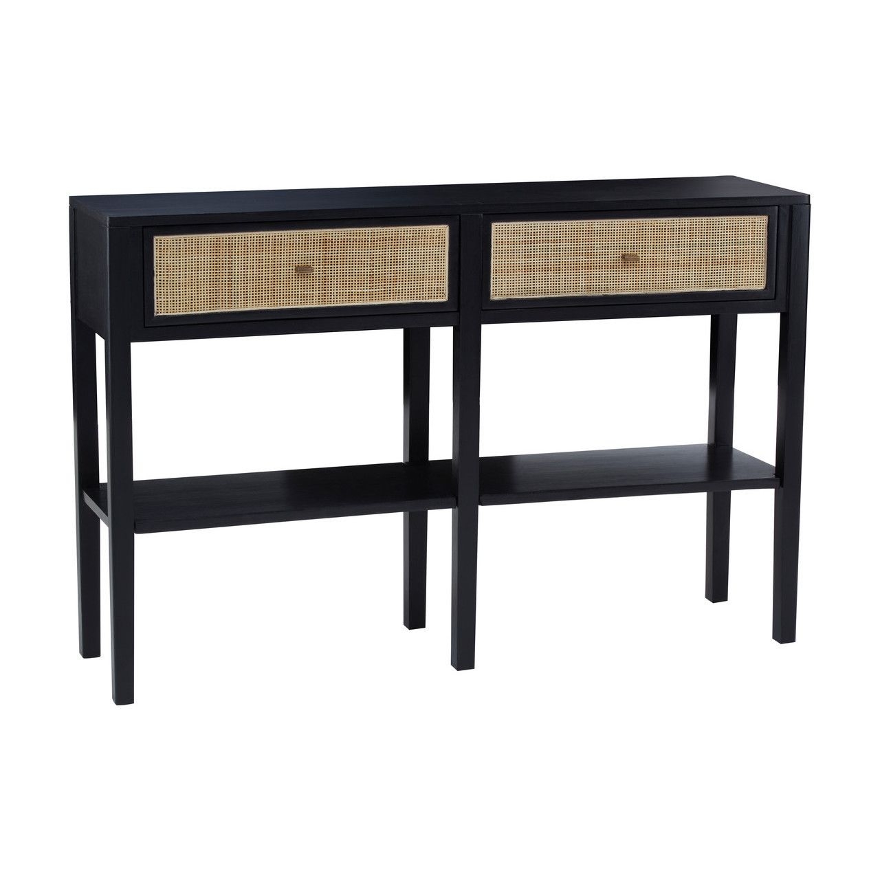 Corso Rattan Console Table In Black With 2 Drawers