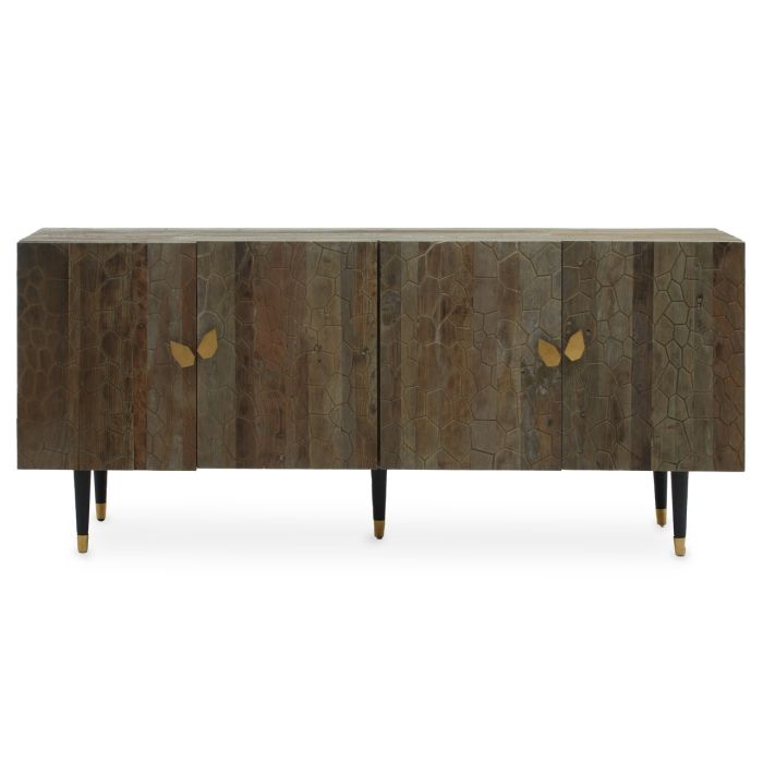Mullion Wooden Sideboard In Natural And Black With 4 Doors