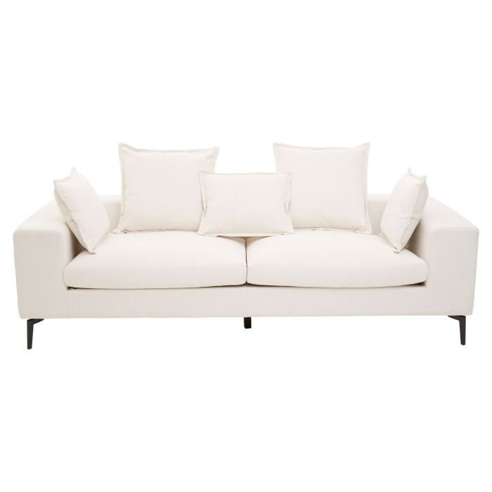 Alderminster Fabric 3 Seater Sofa With Cushions In Cream With Black Metal Legs