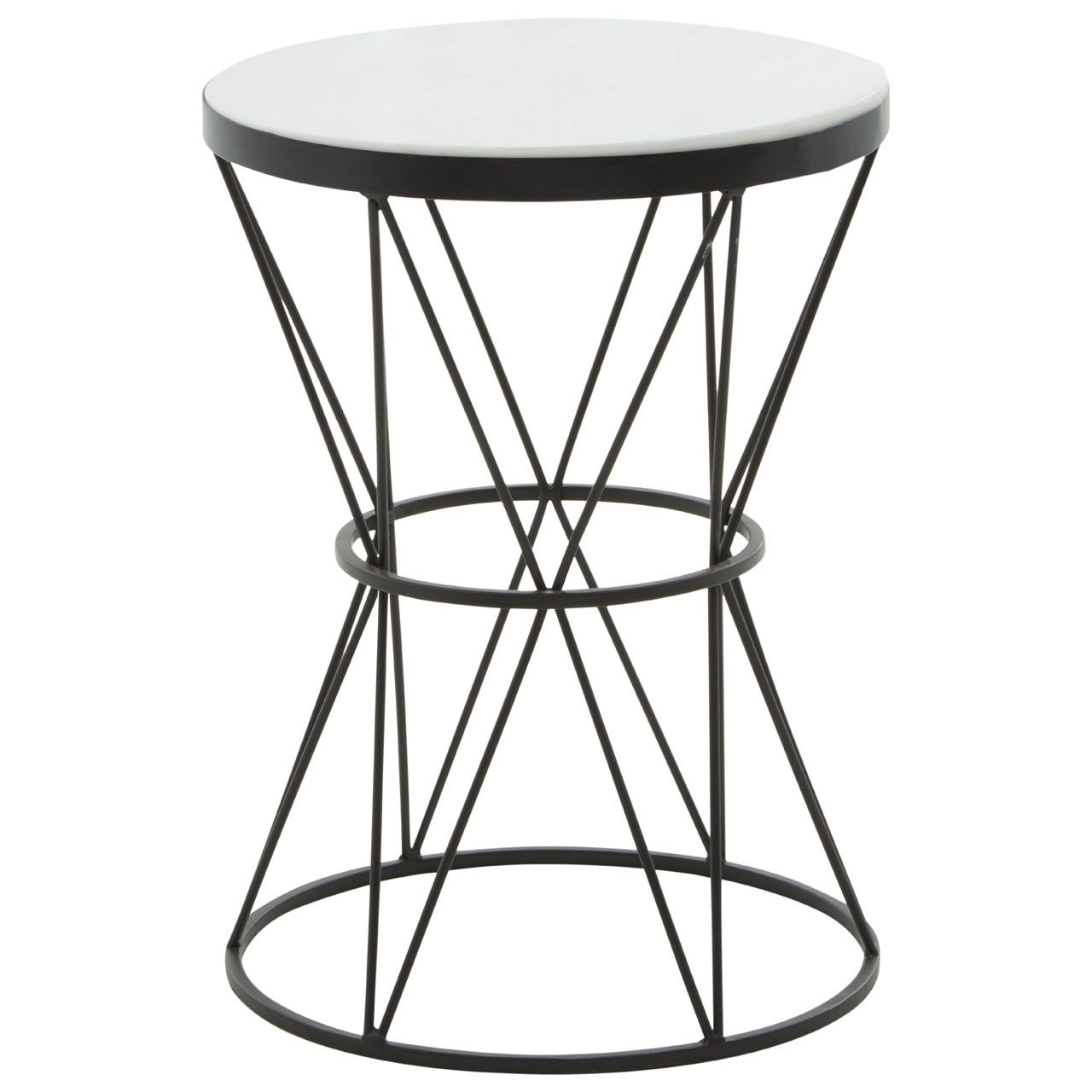 Shalimar Round Marble Side Table In White With Balck Metal Frame