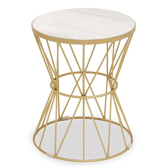 Rabia Round White Marble Side Table With Gold Metal Base