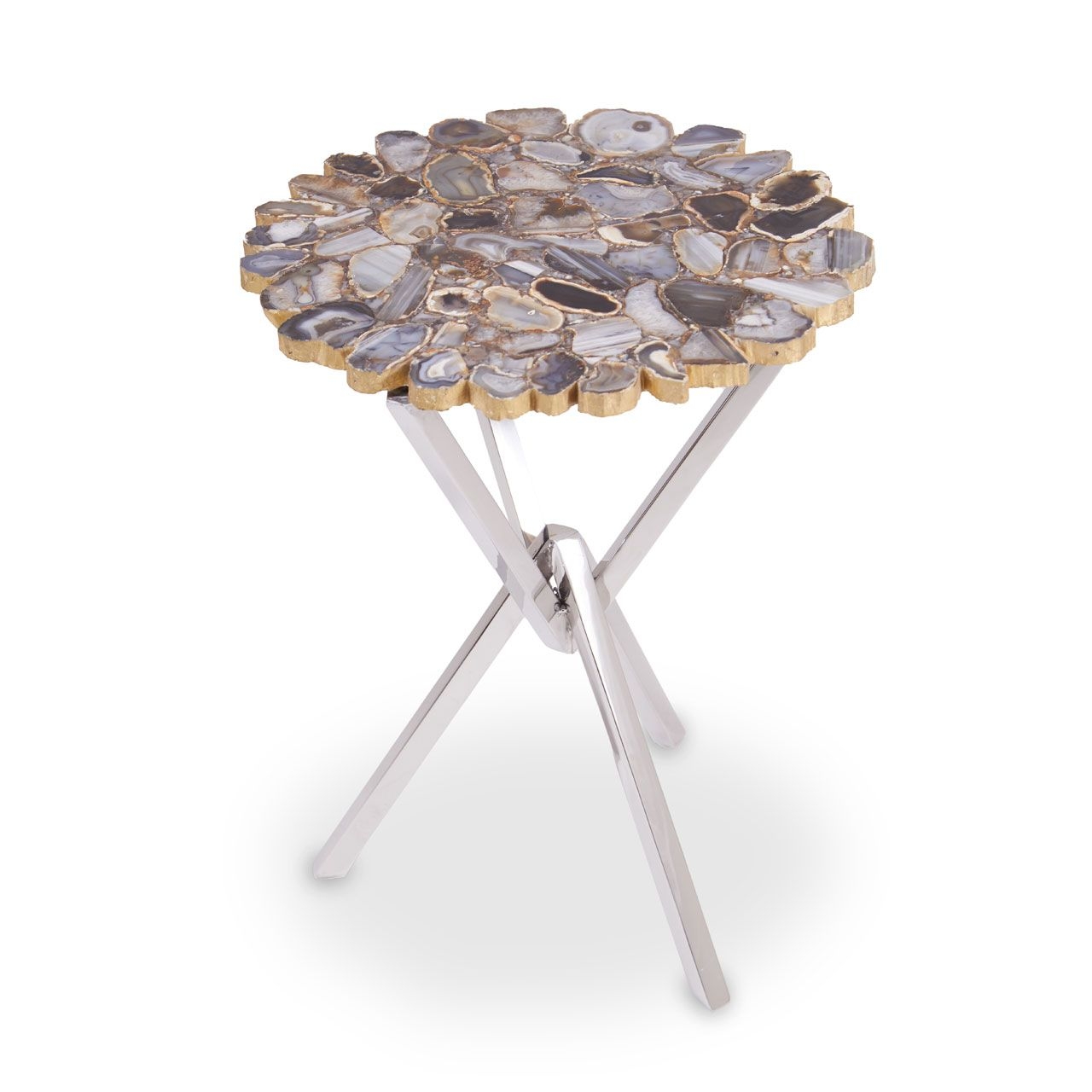Rabia Stone Coffee Table In Agate With Cross Metal Base