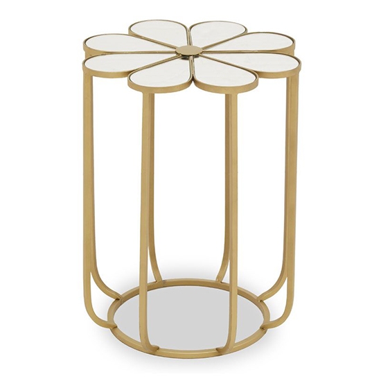 Rabia White Mirrored Top Side Table With Gold Metal Base