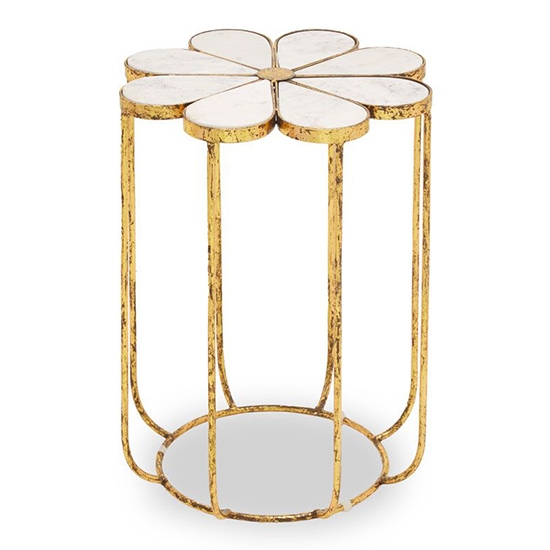 Rabia White Marble Top Side Table With Gold Metal Base