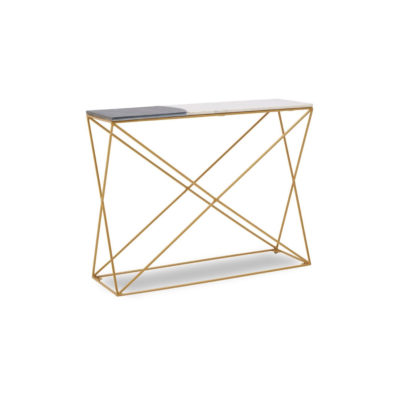 Vizzini Marble Console Table In Two Tone With Gold Metal Frame