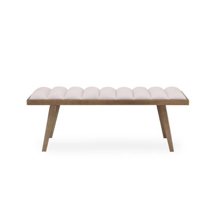 Gilden Fabric Upholstered Dining Bench In Natural With Channel Detail