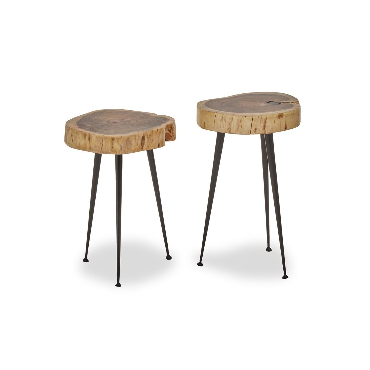 Nandri Wooden Set Of 2 Side Tables In Natural With Black Metal Legs
