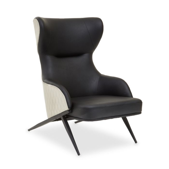 Kiev Wingback Faux Leather Armchair In Black With Tapered Legs