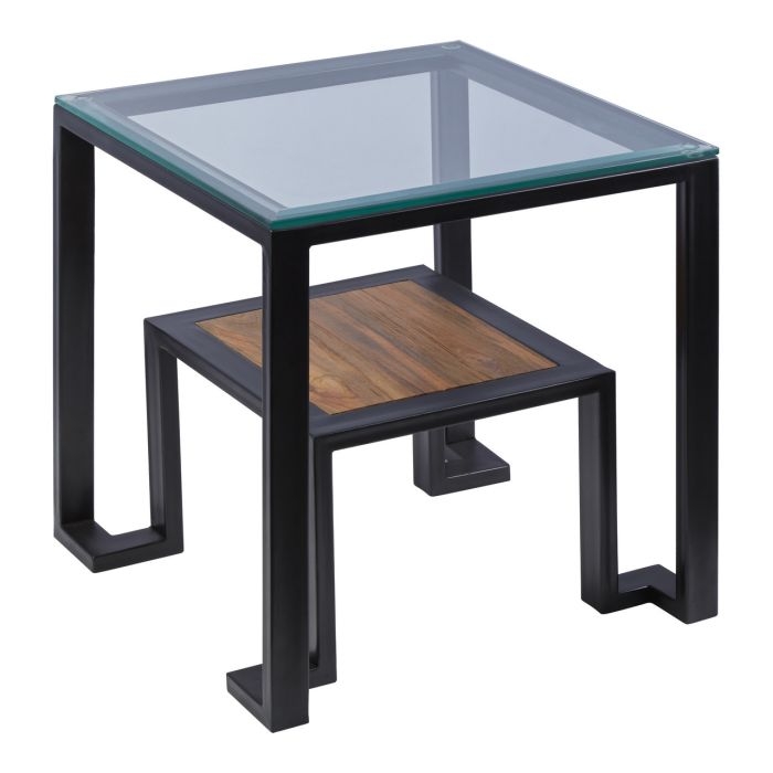 Caelum Square Clear Glass Top Side Table With Black Metal Base