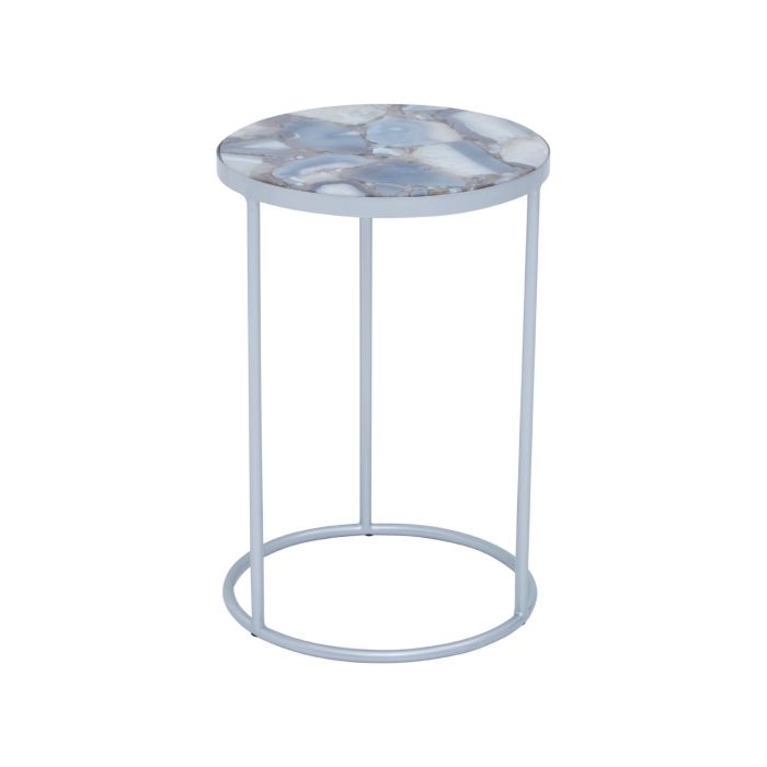 Iikka Agate Marble Side Table In Natural With Silver Metal Frame