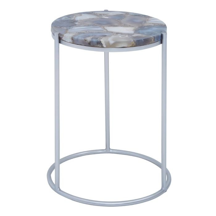 Iikka Agate Marble Side Table In Blue With Silver Metal Frame