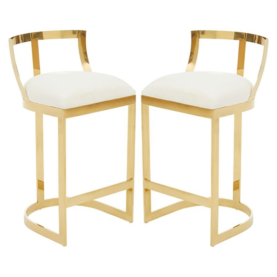 Amberley Ivory Velvet Bar Chairs With Gold Metal Base In Pair