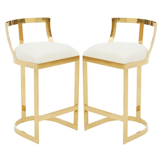 Amberley Ivory Velvet Bar Chairs With Gold Metal Base In Pair