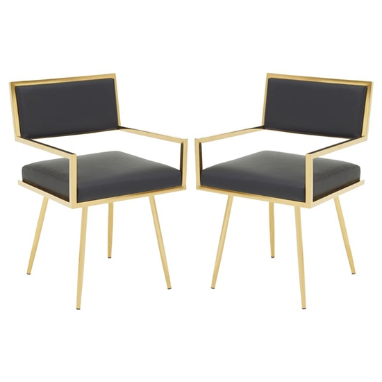 Amberley Black Leather Effect Dining Chairs With Gold Frame In Pair