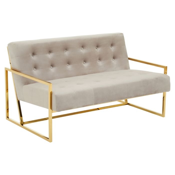 Amberley Velvet Upholstered 2 Seater Sofa In Mink With Gold Frame