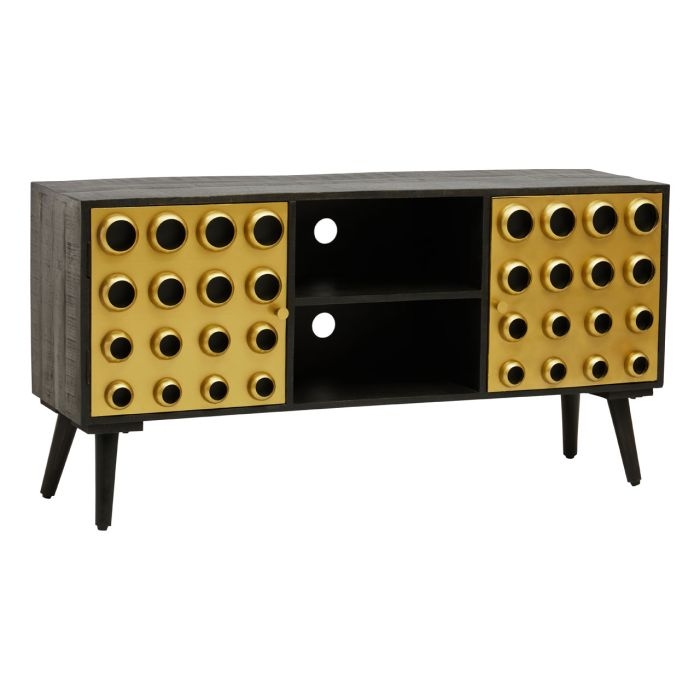 Alcester Wooden Tv Stand With 2 Doors And Shelf In Black And Gold