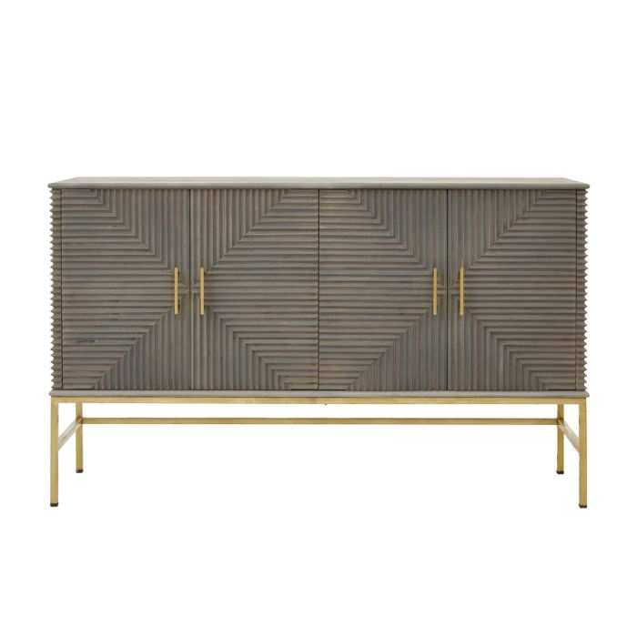 Surbiton Wooden Sideboard In Grey And Gold With 4 Doors