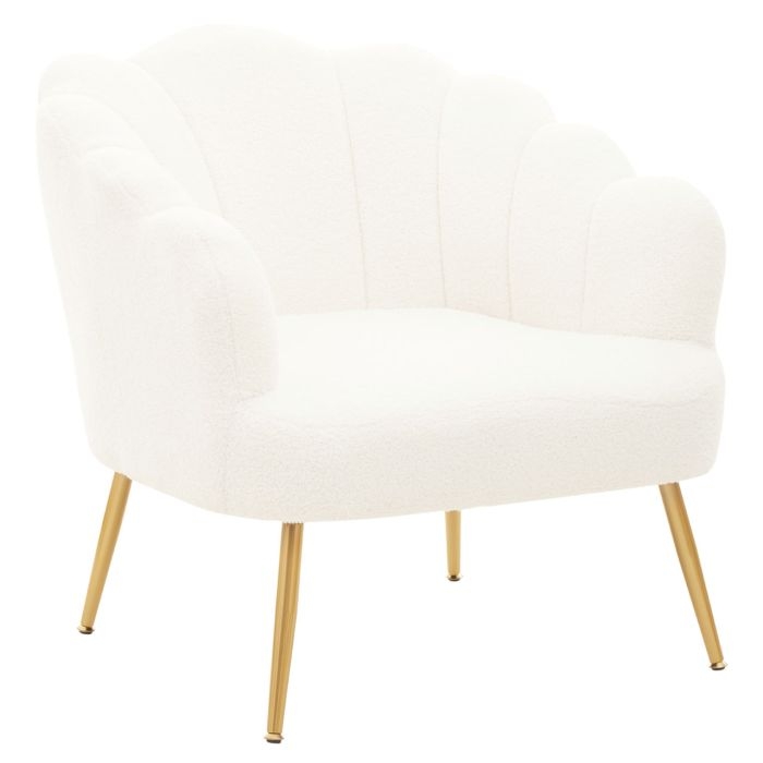 Yazmin Seashell Teddy Fabric Upholstered Armchair With Gold Legs