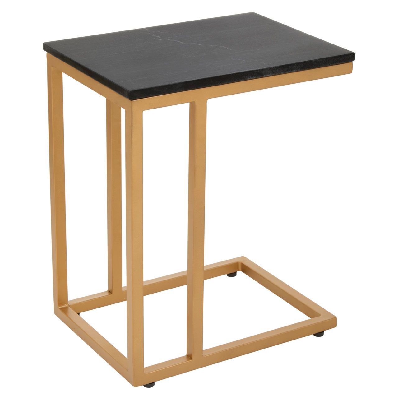 Varana Marble Side Table In Black With Matt Gold Metal Frame