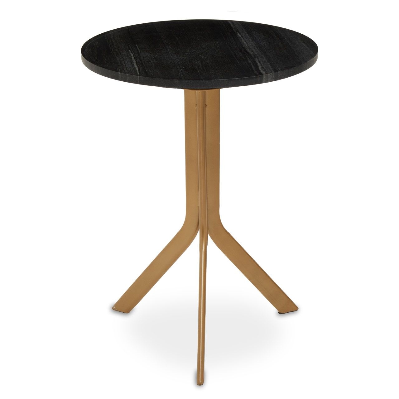 Varana Round Marble Side Table In Black With Matt Gold Frame