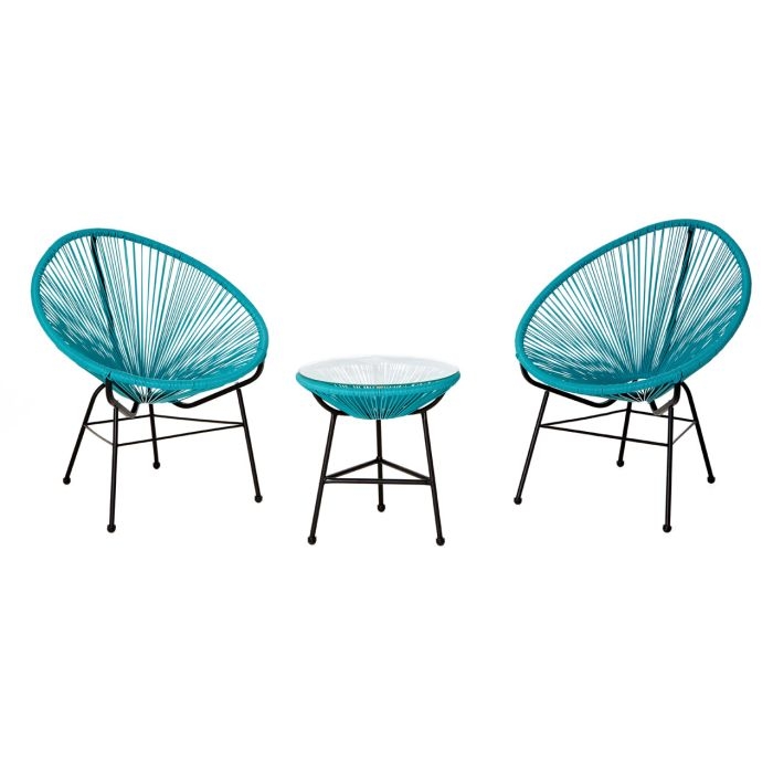 Minna Pe Rattan Effect Bistro Table With 2 Chairs In Cyan