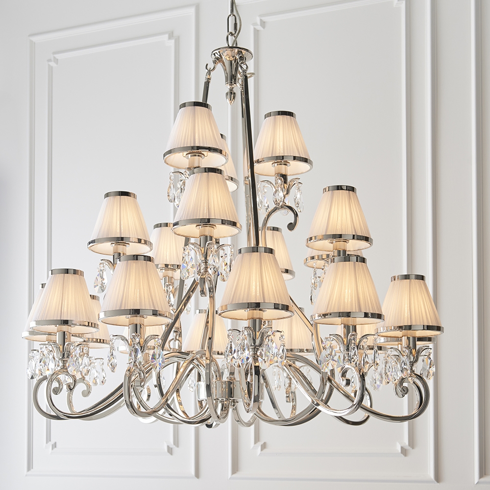 Oksana White Shades 21 Lights Ceiling Pendant Light In Antique Brass