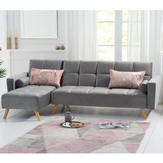 Abigail Velvet Left Hand Facing Chaise Sofa In Grey