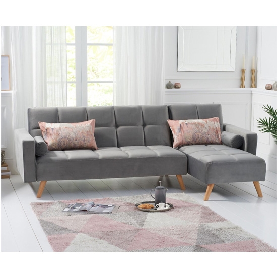 Abigail Velvet Right Hand Facing Chaise Sofa In Grey