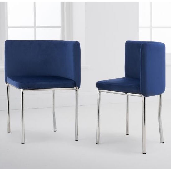 Abingdon Set Of 4 Velvet Dining Chairs In Blue With Chrome Legs