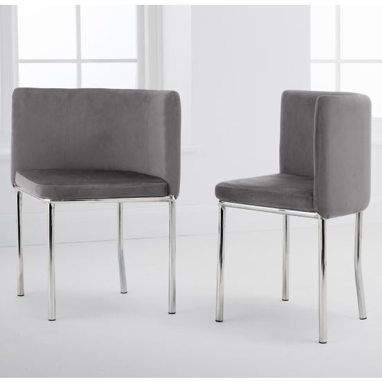 Abingdon Set Of 4 Velvet Dining Chairs In Grey With Chrome Legs