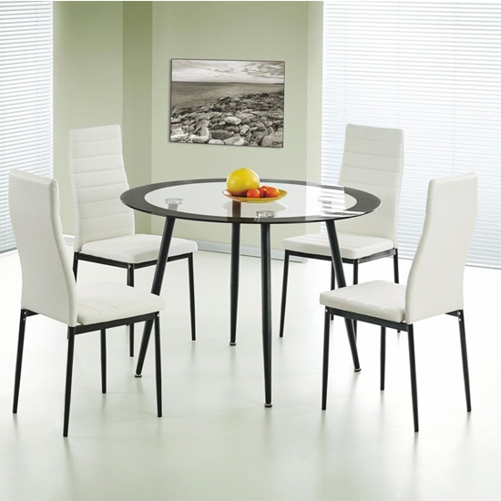 Acodia Clear Black Border Glass Dining Set With 4 Pu Chairs