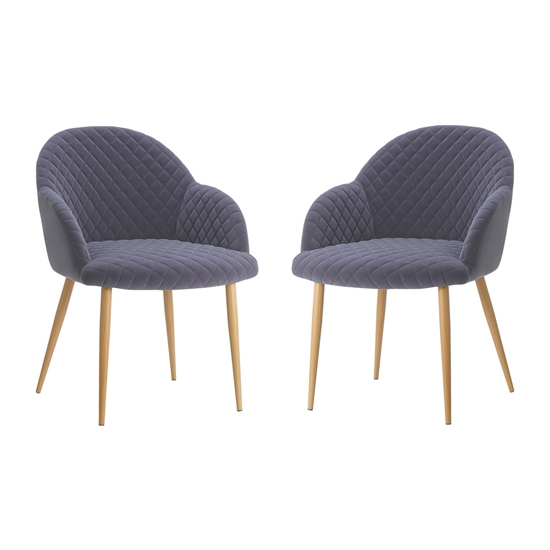 Acton Grey Velvet Armchair In Pair With Oak Metal Legs