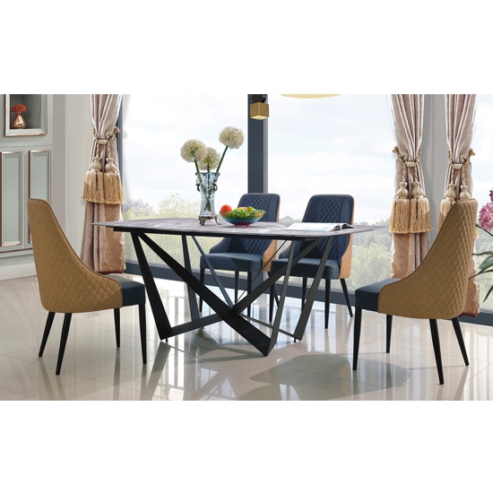 Adelaide Blue And Sand Marble Dining Set With 6 Pu Chairs