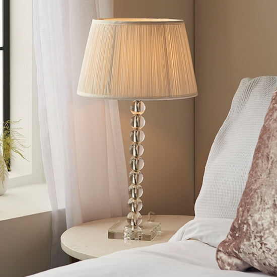 Adelie And Freya 12 Inch Vintage White Shade Table Lamp In Clear Crystal Glass