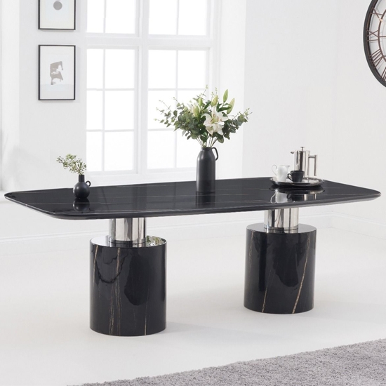 Adeline 220cm Marble Rectangular Dining Table In Black