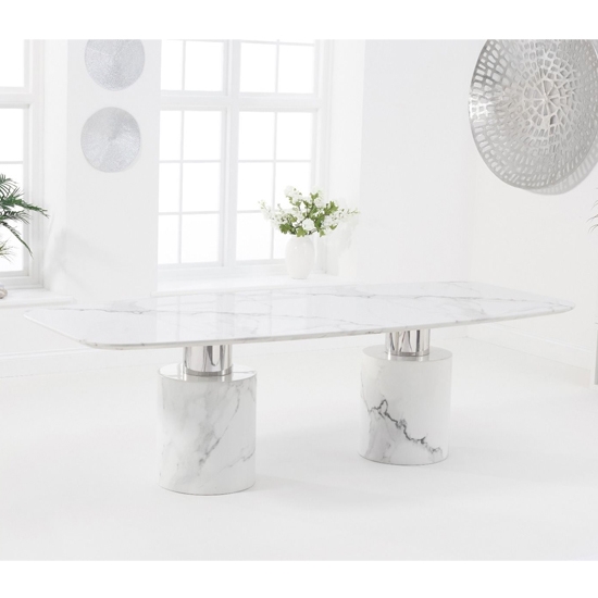 Adeline 260cm Marble Rectangular Dining Table In White