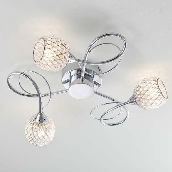 Aherne 3 Lights Clear Glass Semi Flush Ceiling Light In Polished Chrome