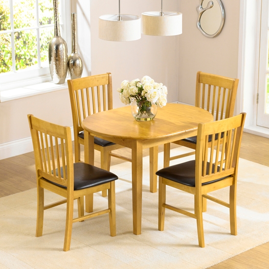 Alaska Round Wooden Dining Set With 4 Chairs In Oak