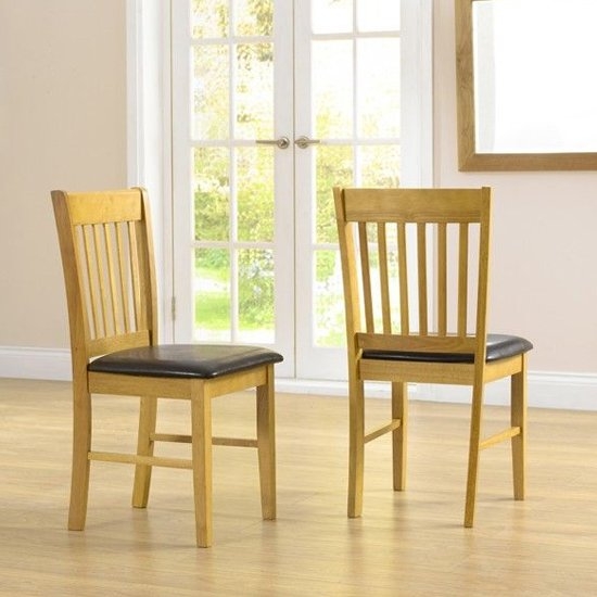 Alaska Solid Hardwood Dining Chairs With Brown Seat In Pair