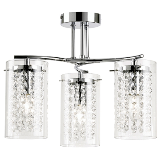 Alda 3 Lights Clear Glass Semi Flush Ceiling Light In Polished Chrome