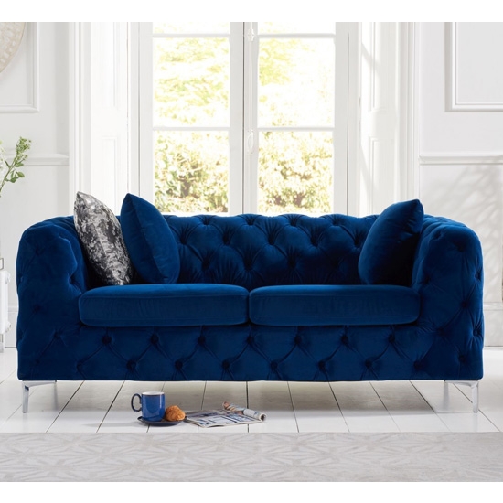 Alegra Plush Velvet 2 Seater Sofa In Blue