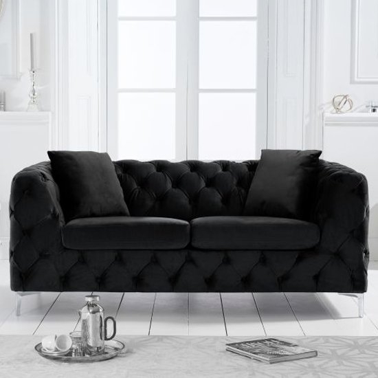 Alegra Velvet Upholstered 2 Seater Sofa In Black