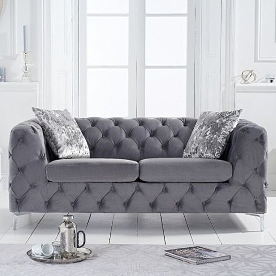 Alegra Velvet Upholstered 2 Seater Sofa In Grey