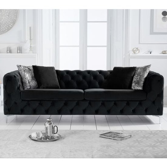 Alegra Velvet Upholstered 3 Seater Sofa In Black