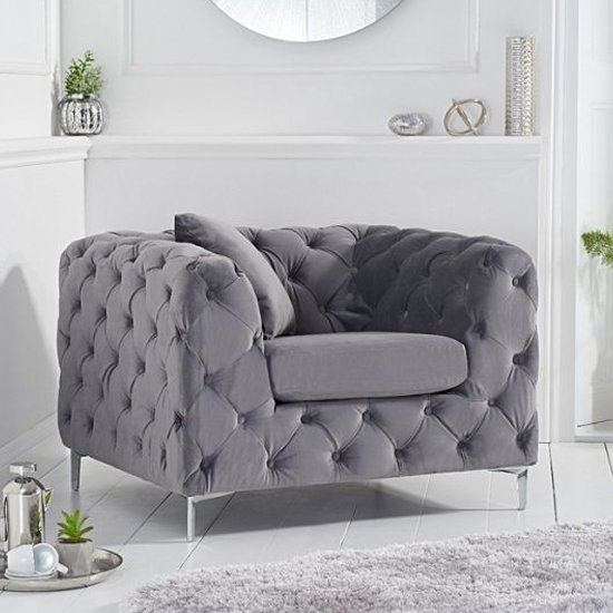 Alegra Velvet Upholstered Armchair In Grey