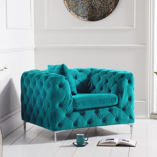 Alegra Velvet Upholstered Armchair In Teal Plush