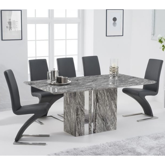 Alice 180cm Grey Marble Rectangular Dining Table With 6 Hereford Grey Chairs