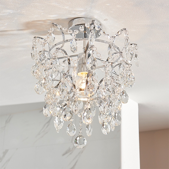 Alisona Clear Glass Faceted Crystals Bathroom Chandelier In Chrome