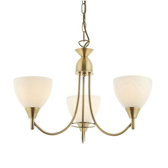 Alton 3 Lights Matt Opal Glass Ceiling Pendant Light In Antique Brass