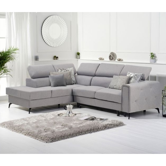 Alyssa Linen Fabric Upholstered Left Hand Facing Corner Sofa Bed In Grey